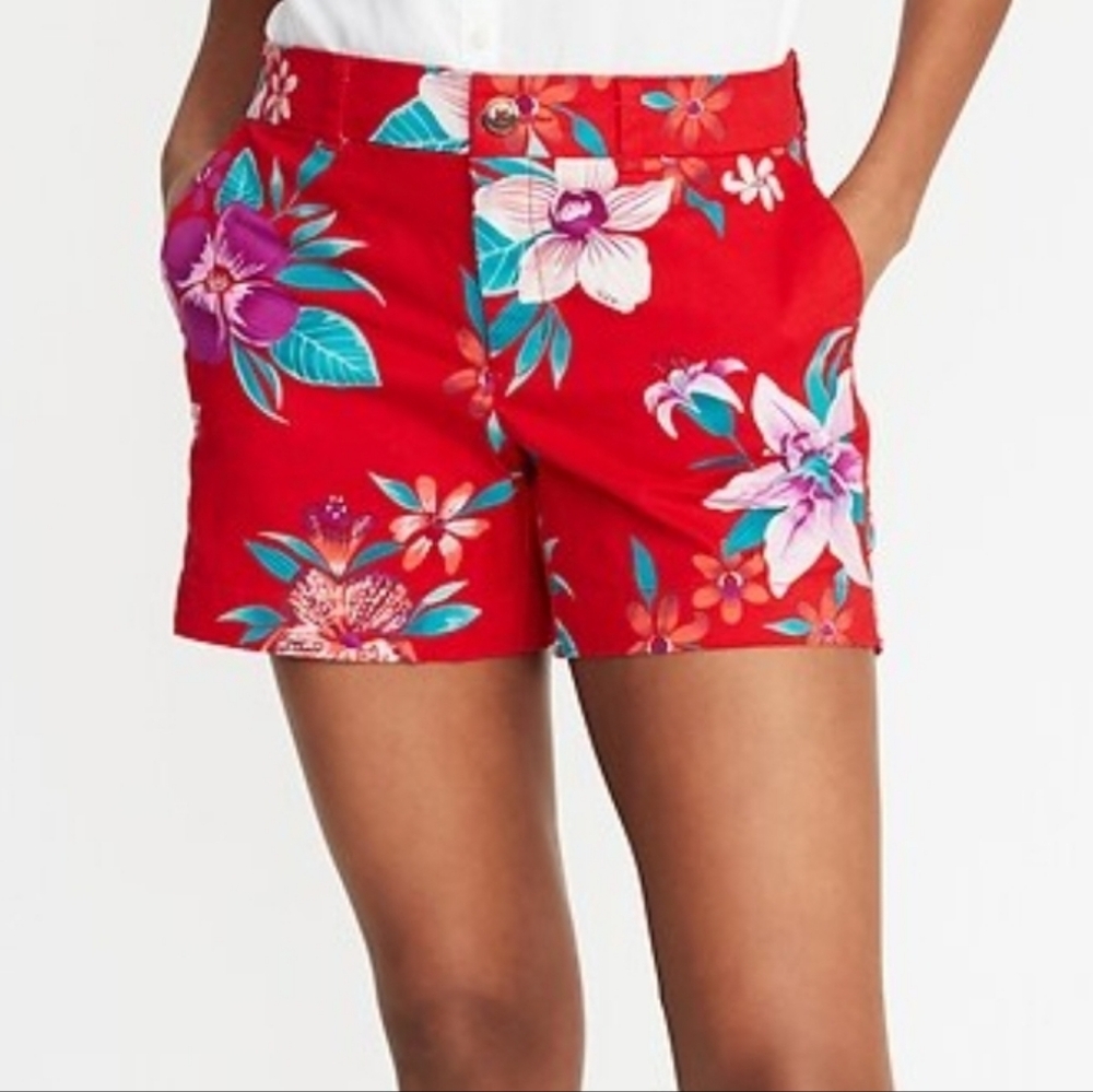 Old Navy Red Floral Hawaiian Shorts Size 14